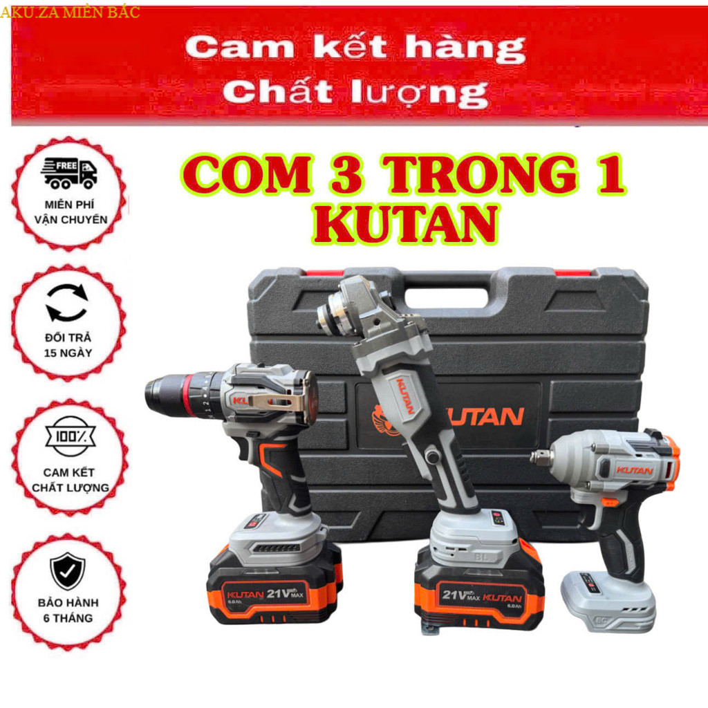Combo dụng cụ cầm tay KUTAN  KKP3-175 , Thân máy khoan pin + Thân máy siết bulong pin + Thân máy mài