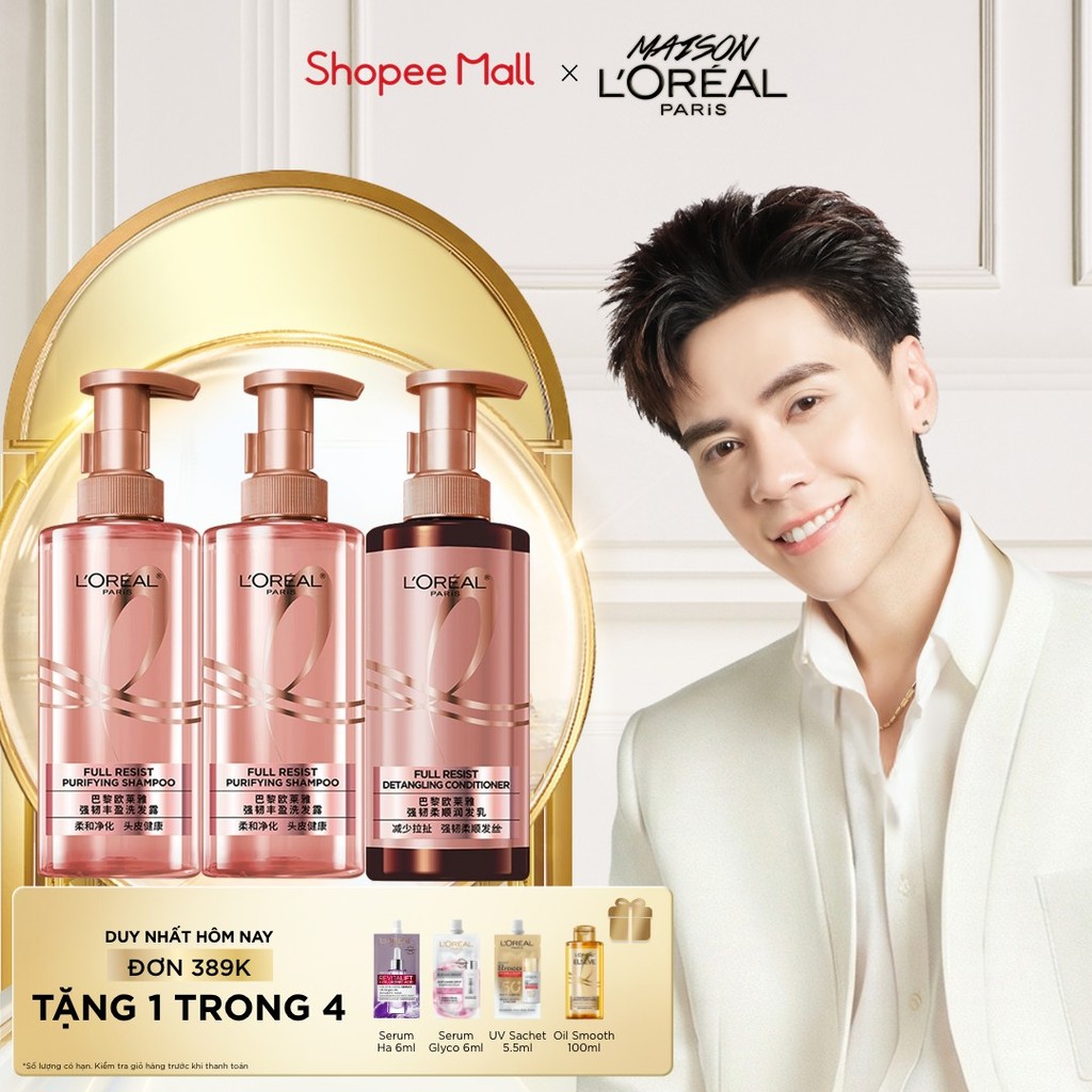  Bộ đôi dầu gội x2 và dầu xả ngăn ngừa gãy rụng tóc giúp tóc chắc khỏe L’oreal Paris Elseve Full Resist Hair 440mlx3 