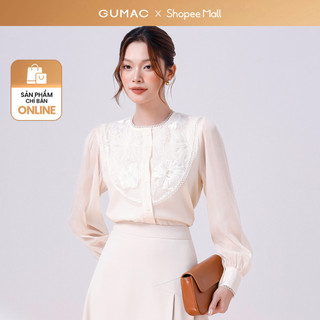  Áo sơ mi nữ GUMAC tay dài chất voan tơ phối ren nữ tính công sở thanh lịch LAF0901 