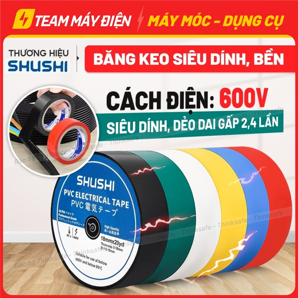Băng Keo Cách Điện thương hiệu Nhật Bản SHUSHI, Dày 0.18mm, Độ bám dính tốt,  Băng keo cách điện Shu