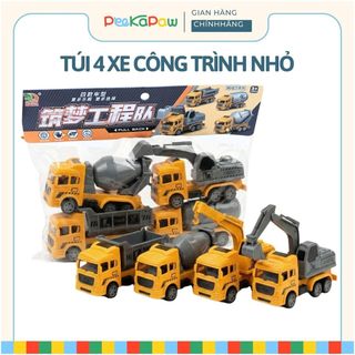 Túi 4 Xe Công Trình Chạy Đà Trớn Mini BQ600-1 PeeKaPaw Toys