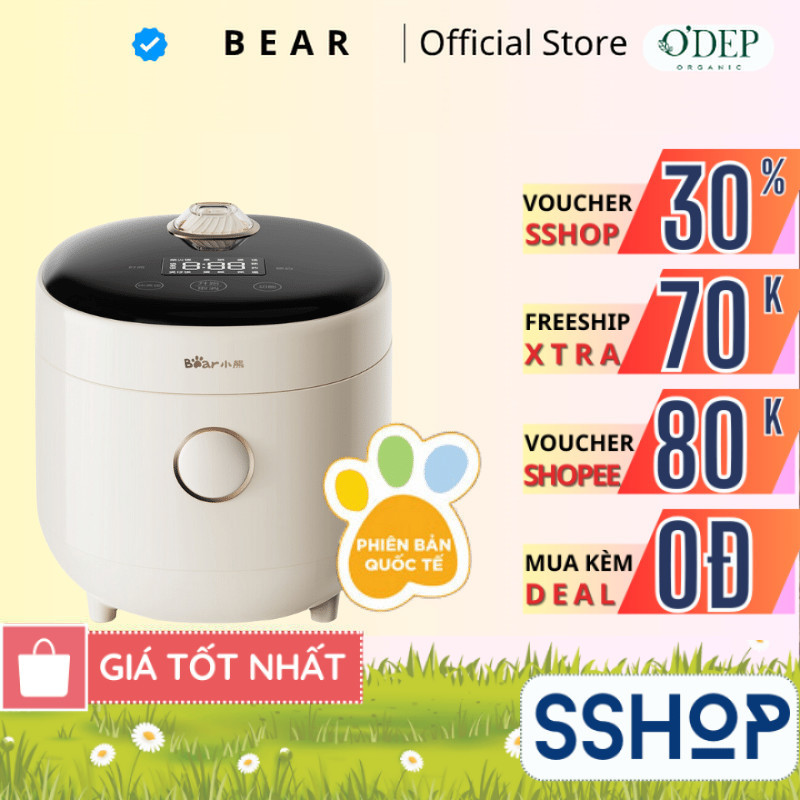 Nồi cơm điện Mini 1.6L (lòng nồi, 2 người ăn) Bear DFB-C16K1 - Hàng chính hãng - SSHOP SSA