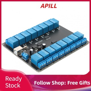 Apill Bảng mô-đun chuyển mạch rơle 16 kênh DC 9-36V USB SPDT có đèn báo TRÊN ZIN