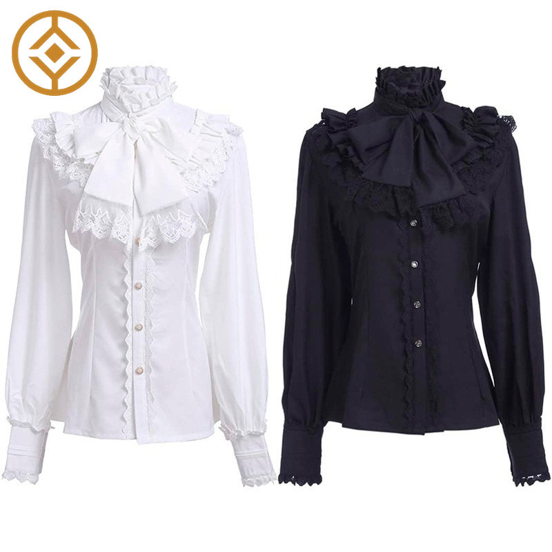 Thời Trung Cổ Victoria Top Gothic Gothic Gothic Gothic Gothic Gothic Áo Sơ Mi Cổ Điển Cho Nữ Đen Trắ