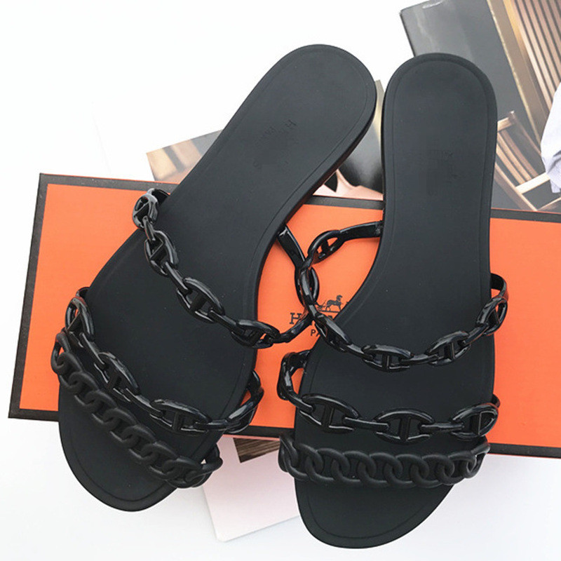 Năm Mùa Hè H House Pig Mũi Dép ins Dây Xích Flip-Flops Sang Trọng Flat Beach Dép Thạch Giày