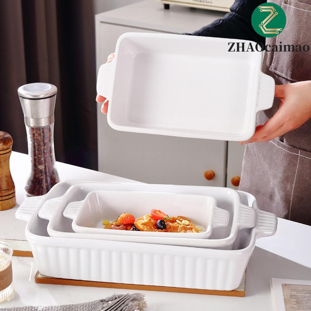 ZHAOcaimao Khay nướng bằng gốm ZHAOCAIMAO, có tay cầm Đĩa nướng làm sâu, Đĩa nướng có họa tiết sọc h