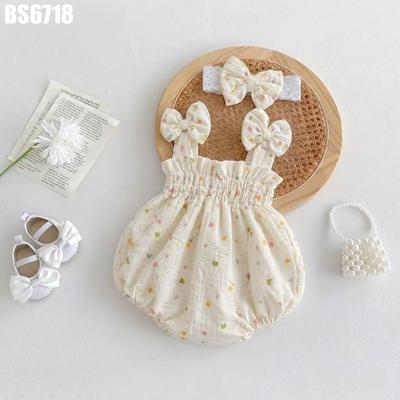 Bodysuit Bé Gái Sơ Sinh Hai Dây Bo Chun Ngực Đính Nơ Vai Họa Tiết Hoa Nhí Turban MINTSCLOSET BS6718