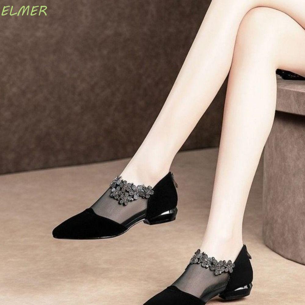 Giày mũi nhọn ELMER, Giày đơn thiết kế nước Dép thời trang, Mũi thô mới Mũi khoan sáng lưng Zip Lưới