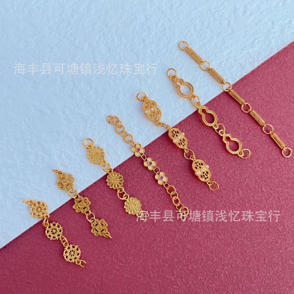 Popular~s925Silver-plated gold small flower gourd Dharma wheel auspicious cloud extension chain Hand