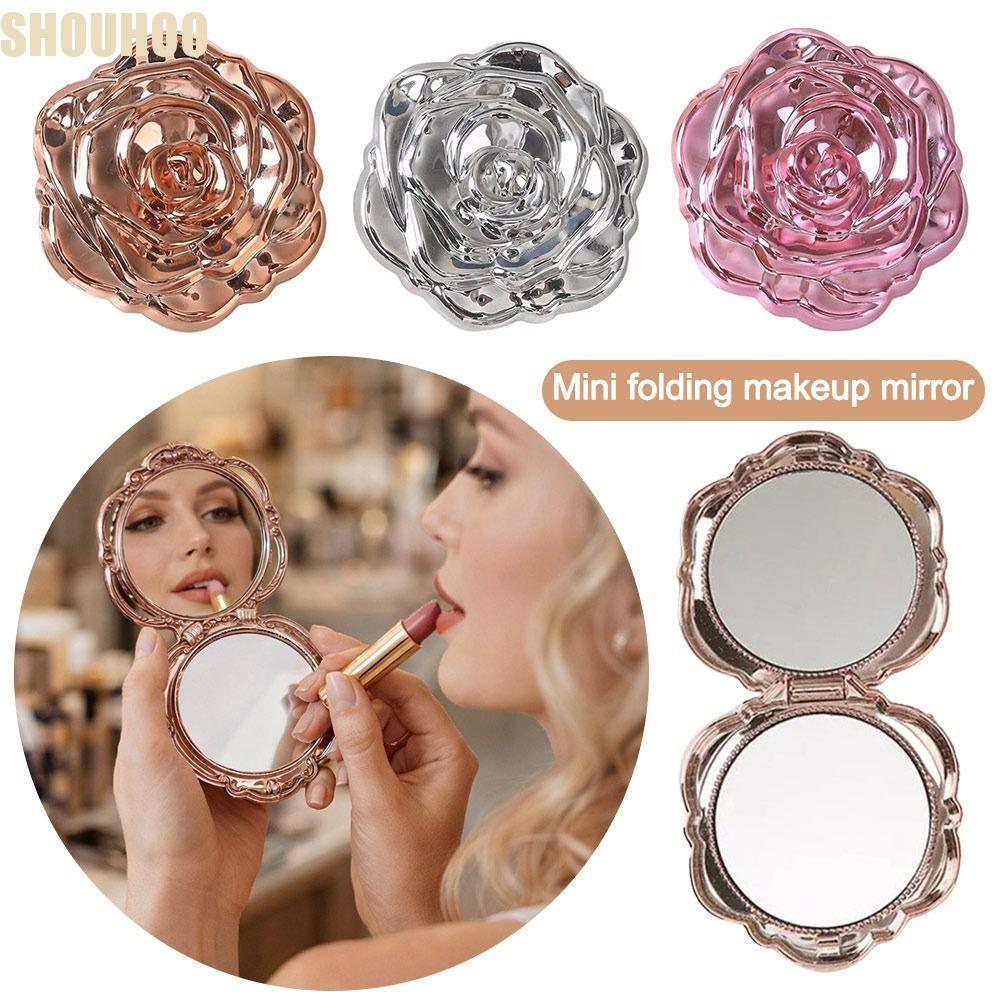 Gương trang điểm SHOHOO, Gương hoa hồng cỡ nhỏ lâu trôi, Gương du lịch hai mặt gấp tròn thanh lịch