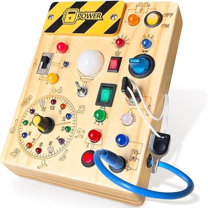 Busy Board,Montessori Toys for 1-3 Years Old, Wooden Toddler Toys, Sensory Travel Toys, Ideal Gift f