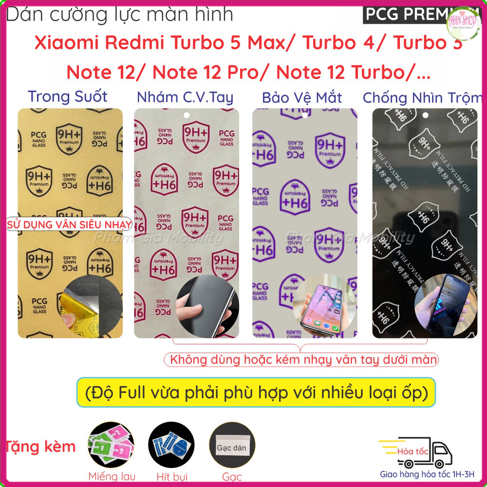 Dán cường lực màn hình dành cho Xiaomi Redmi Turbo 5 Max 4 3/ Note 12 Pro/ Note 12 Pro+ Plus 12S/ no