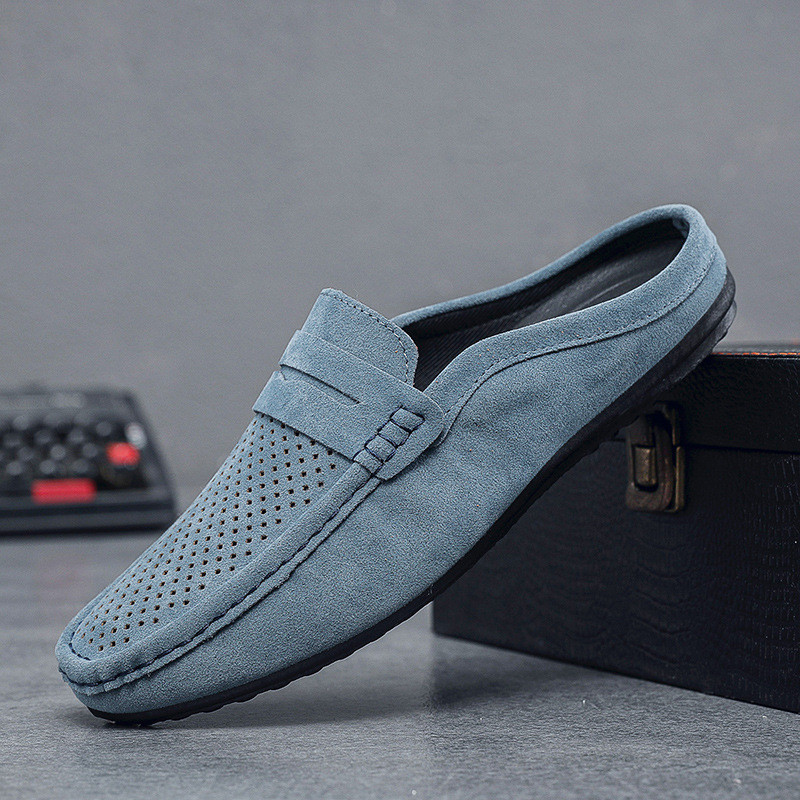 Da Lộn Da Nam Màu Xanh Nam Giày Thoáng Khí Nam Loafers Nam Moccasin Slip On Nam Flats Nam Lái Xe Già