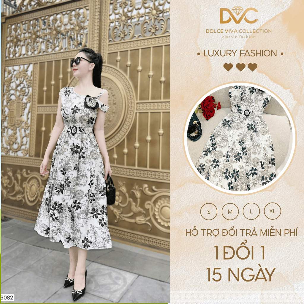 Đầm gấm hoa cao cấp – chất liệu sang trọng, che dáng hoàn hảo, váy đi tiệc DS6082 - DVC Chính Hãng