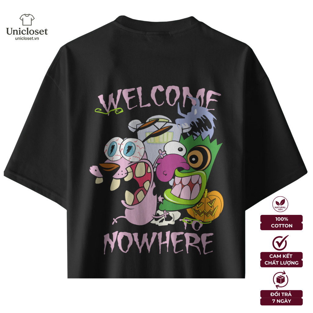 Áo Thun Courage Dog, Chú Chó Nhút Nhát Oversize, Unisex 100% Cotton 230GSM, Áo Welcome To No Where
