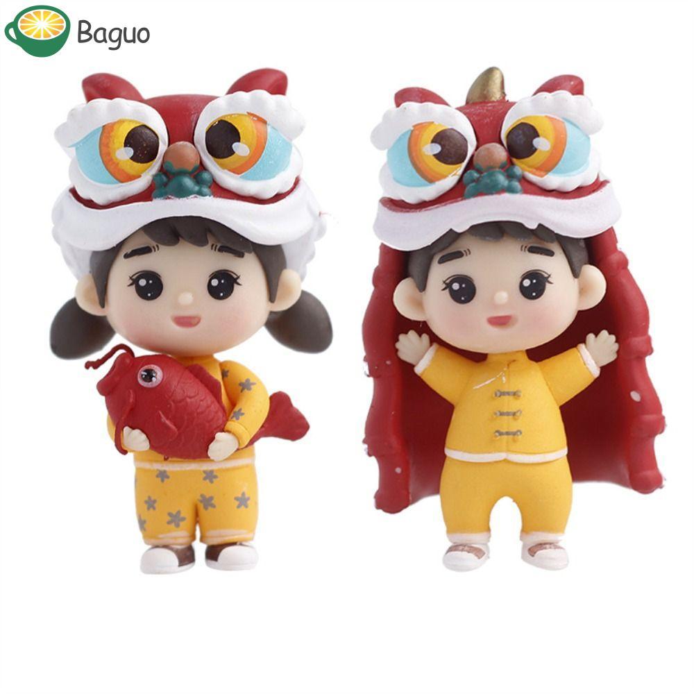 BAGUO Lion Dance Doll Trang trí, PVC Lion Dance Lion Dance Koi Boy Girl Doll Trang trí, Bàn văn phòn
