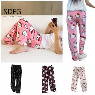  Sdfg Kitty Cat Pyjama Quần Quần lông cừu hoạt hình lông cừu san hô Quần áo gia đình thông thường Anime Quần vải co giãn mùa đông Quần đồ ngủ 