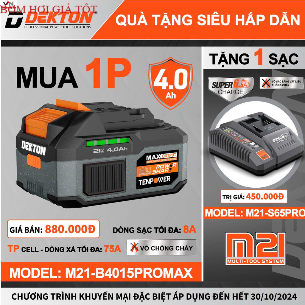 PIN DEKTON M21-B4015PLUSXanh/Xám/Chân pin phổ thông M21 Bơm hơi dekton