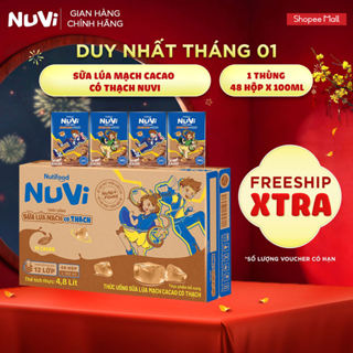  Thùng 48 Hộp Thức Uống Sữa Lúa Mạch Cacao Có Thạch NuVi 100ml 