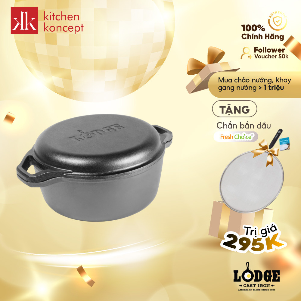 Bộ Nồi Chảo Gang Nướng Tròn Lodge - 5.68L
