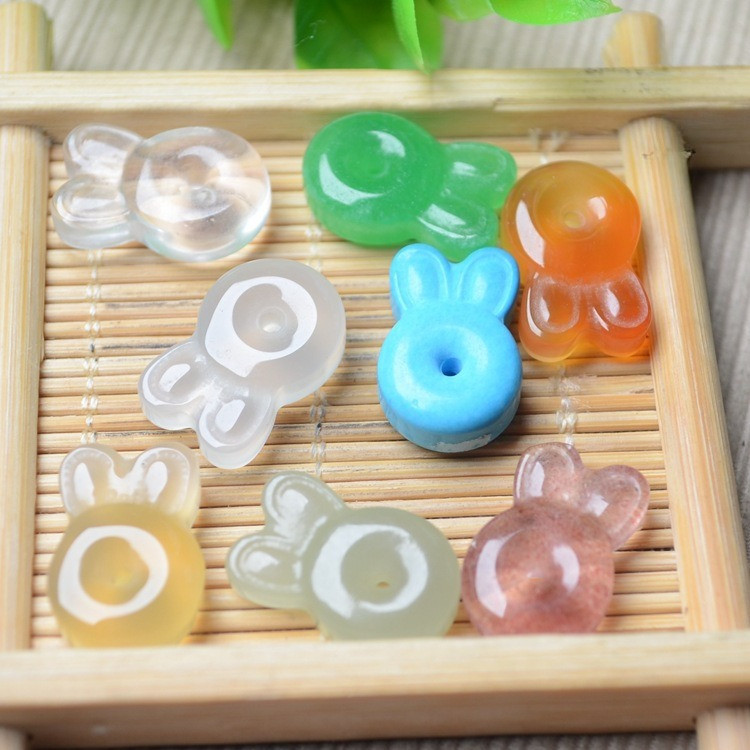 ((Set 2 Chiếc) Bọt Nước Ngọc Hetian Chalcedony Hình Thỏ Tai và Donut - Mặt Dây Chuyền Tự Làm)