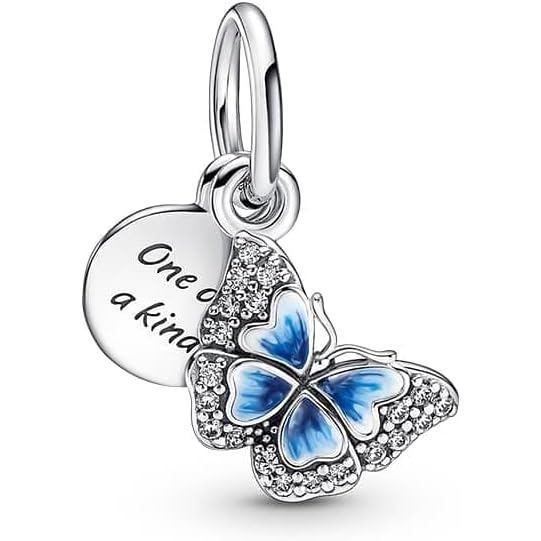 Pandora Vòng Tay Bướm Xanh và Trích Dẫn - Quyến Rũ với Charm Treo, Bạc Sterling và Kim Cương Nhân Tạ