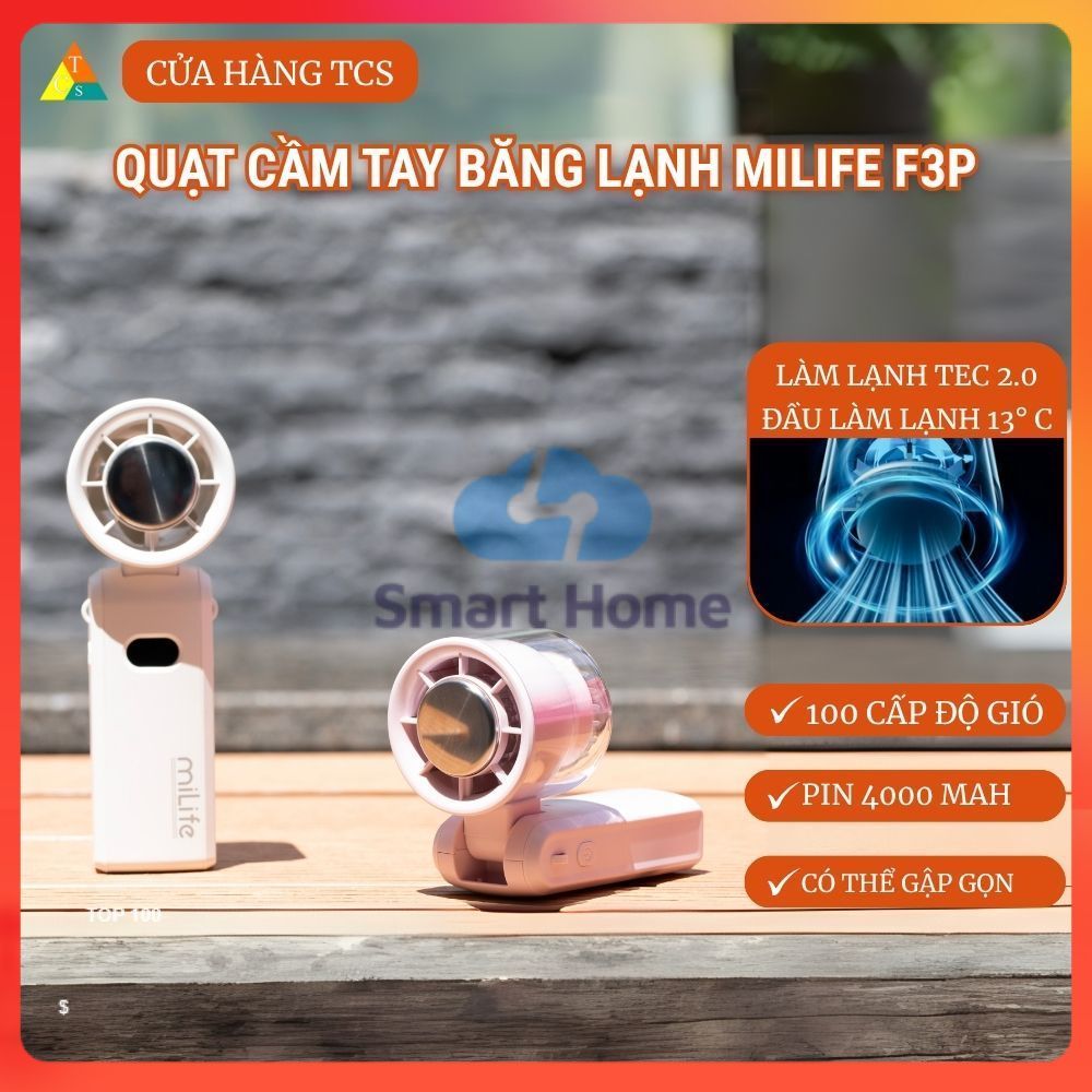 Mi Quạt cầm tay tích điện miLife F3P có sò lạnh 13 độ, có dây đeo cổ