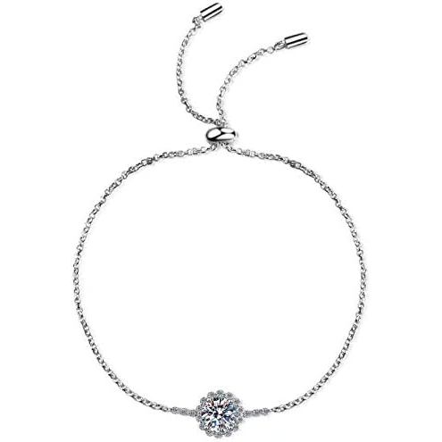 Vòng tay điều chỉnh StarGems® 1ct Moissanite, bạc 925 mạ bạch kim, mẫu hoa B7476
