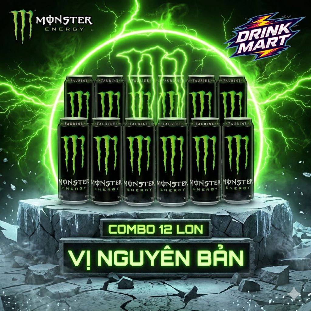 [ 12 Lon ] Nước Tăng Lực MONSTER Vị Nguyên Bản Lon 355ml Các Vị | Drink Mart