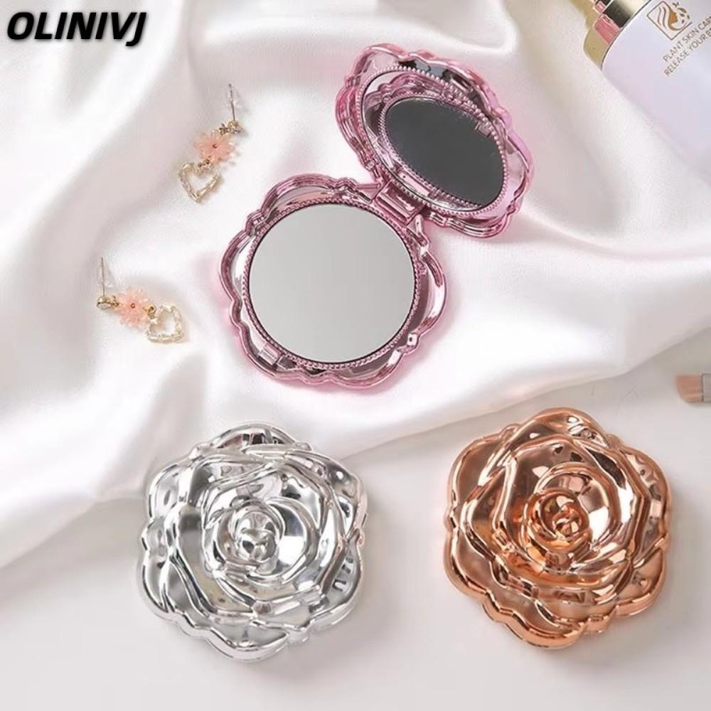 Gương hoa hồng OLINIVJ, Gương trang điểm cỡ nhỏ gấp, Gương bỏ túi Mini tròn dài thanh lịch Du lịch