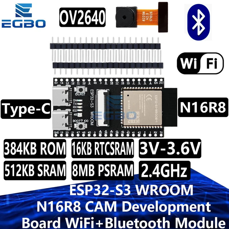 ESP32-S3 WROOM N16R8 CAM Ban Phát Triển WiFi + Bluetooth Module OV2640 Camera