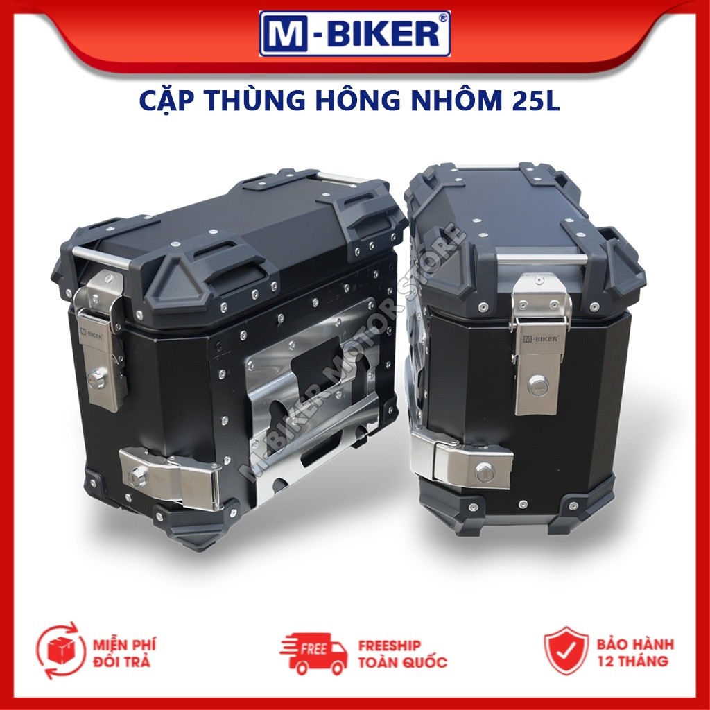 Cặp thùng hông 25L, Cặp thùng hông nhôm gắn xe máy xe moto, thùng hông 25L chính hãng MBIKER