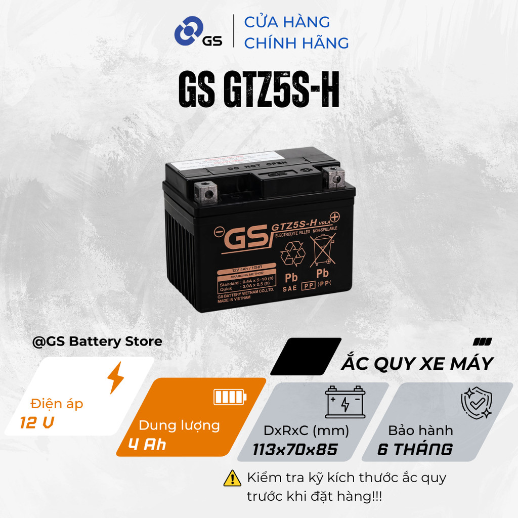 Bình acquy 12V 4Ah GS GTZ5S-H - Siêu bền, đề nổ mạnh mẽ (Đọc kỹ mô tả)