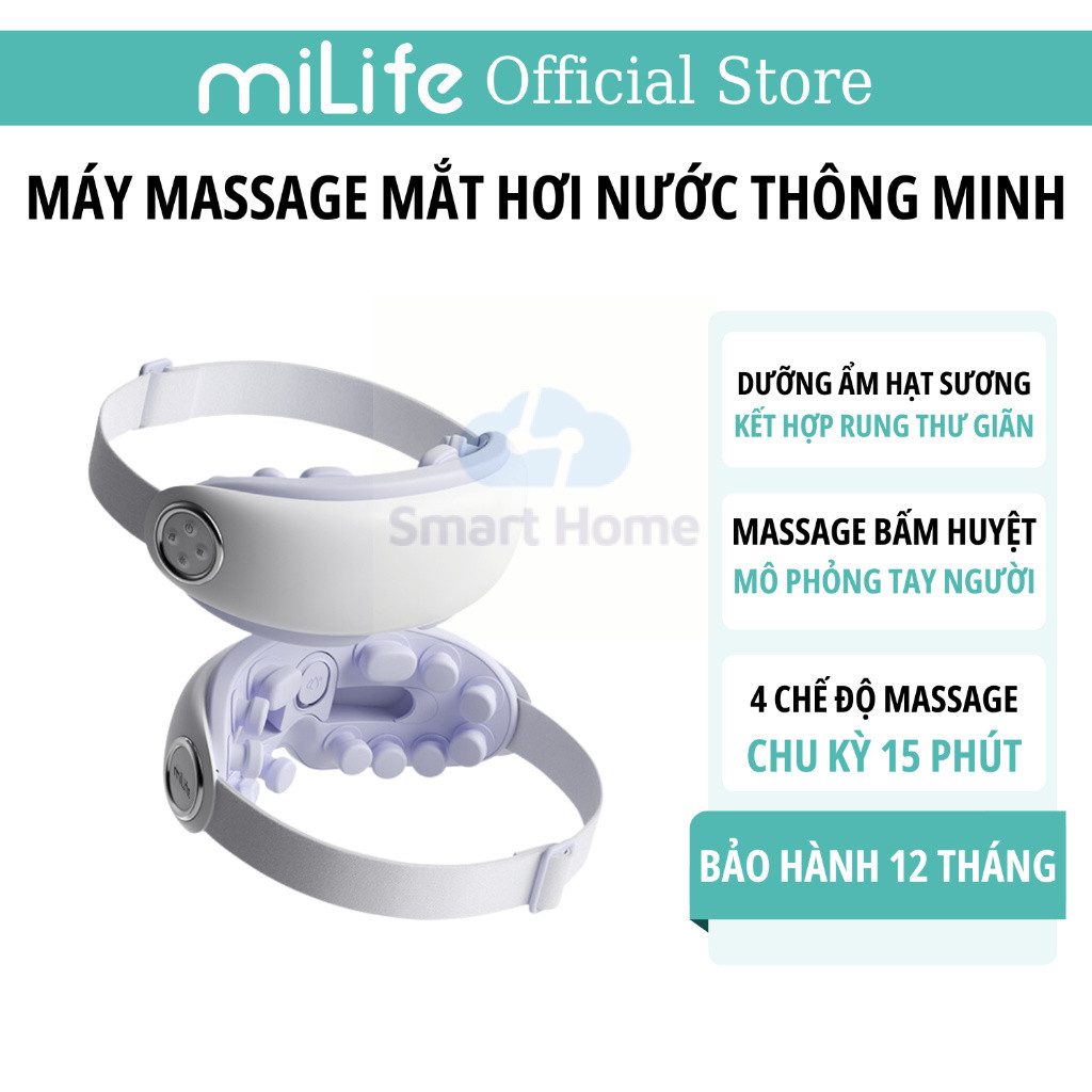 MI Máy massage mắt bấm huyệt miLife E4 Pro phun sương chườm ấm, 4 chế độ massage