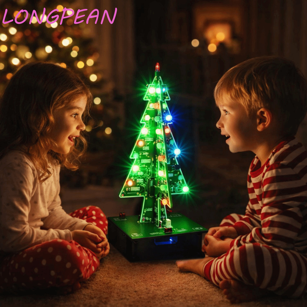 Bộ cây thông Noel LED 3D LONGPEAN, đèn LED LED màu đỏ xanh vàng thiết kế ba chiều LED đồ chơi nhấp n