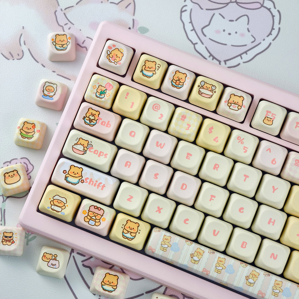 Bơ Gấu Keycap MOA Profile 130 Phím PBT Gấu Dễ Thương Keycap Nhuộm Thăng Hoa Cơ Keycaps Aula F75 F99 