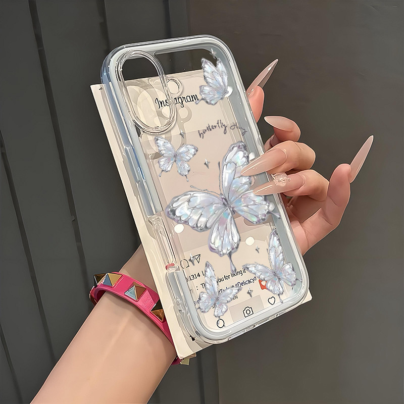 Shiny Butterfly Transparent TPU Large Hole Phone Soft Case for IPhone 11 13 14 15 16 17 12 Pro Max 1