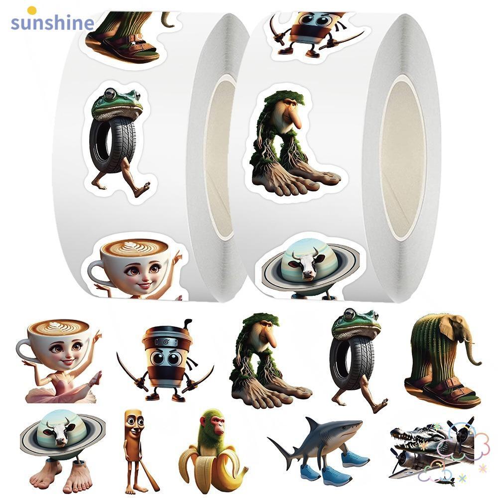 SSUNSHINE 500 Cái / Cuộn Talalero Tralala Dán, Phong Cách Ý Brainrot Động Vật Hoạt Hình Dán, Thiết K