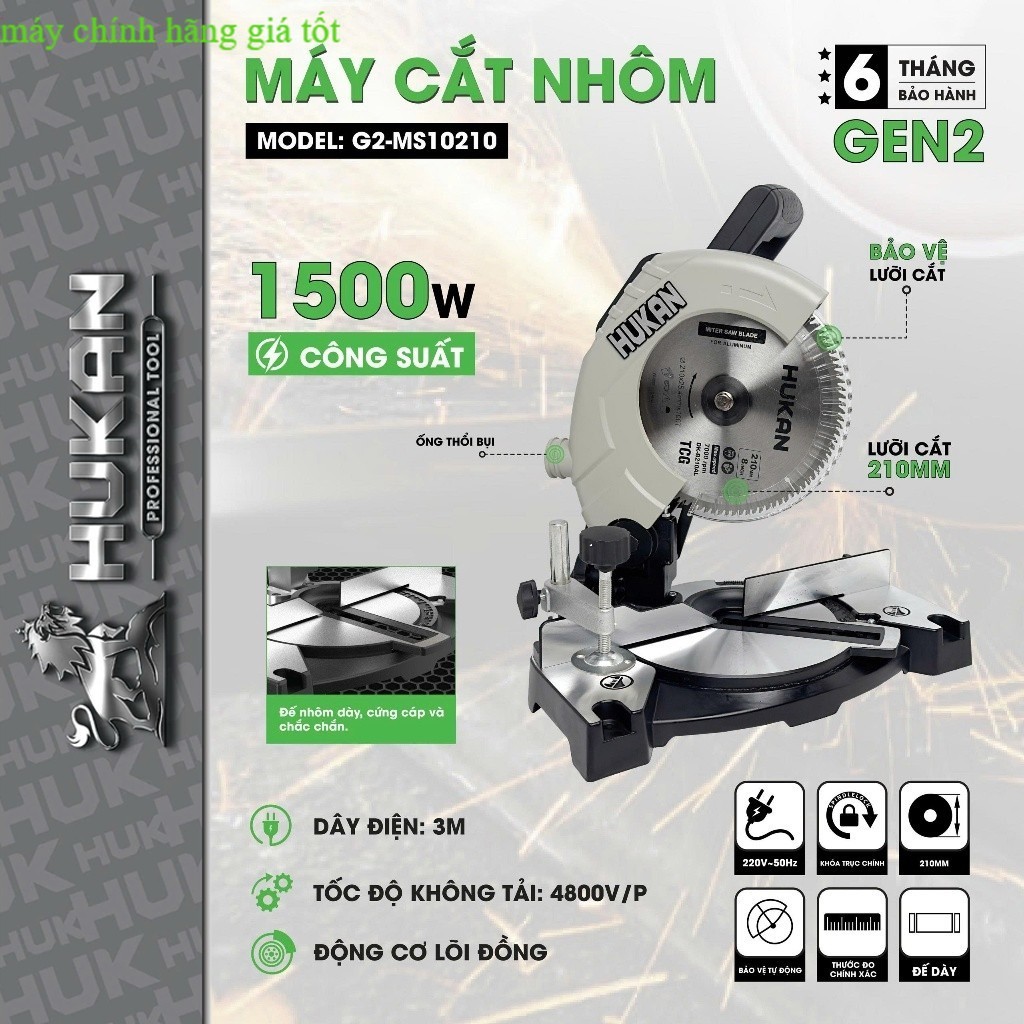 Máy cắt nhôm HUKAN G2-MS10210, Đường kính đĩa 210mm, 1500W dây Curoa Máy chính hãng GT