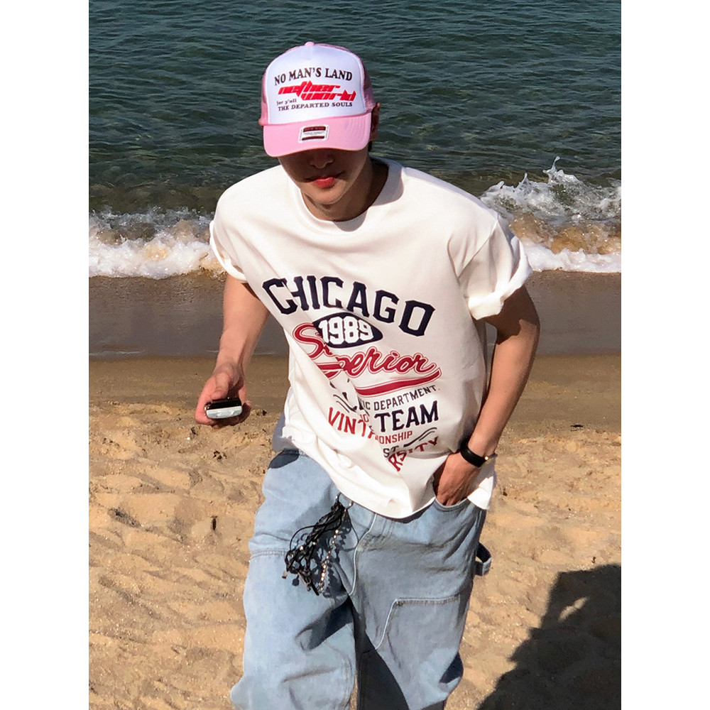 MYQ Letter Printed Short Sleeve T Men's Summer Loose Round Neck Short Sleeve Shirt Korean Style Tren