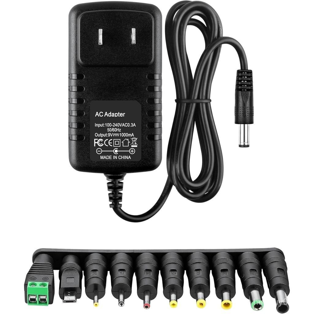 Bộ nguồn AC Adapter DC 9V 1A Dây nguồn Bộ chuyển đổi nguồn đa năng Bộ sạc 9V với 10 giắc cắm có thể 