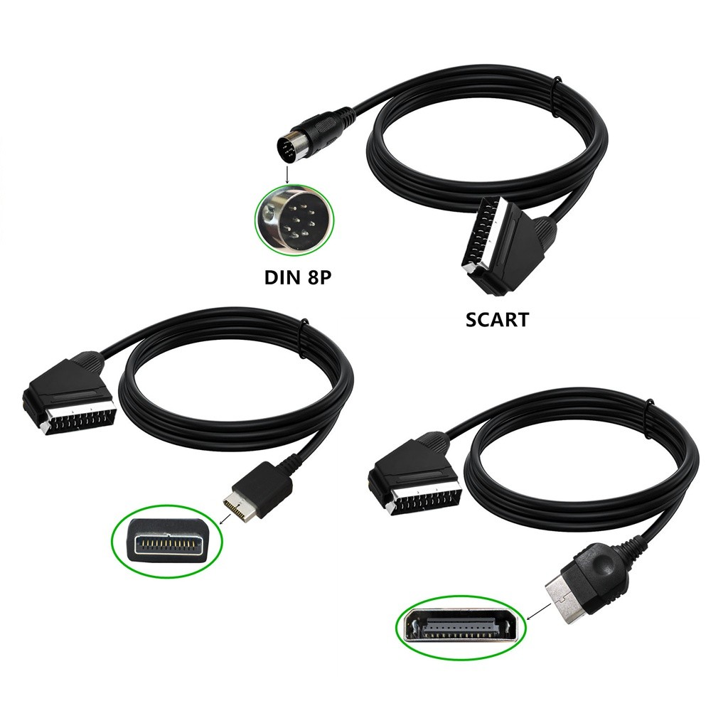 SCART to Large 8 chân RGB / PS2 / PS3 / XBOX Thế hệ đầu tiên Cáp Video âm thanh phong cách cũ 1,8m B