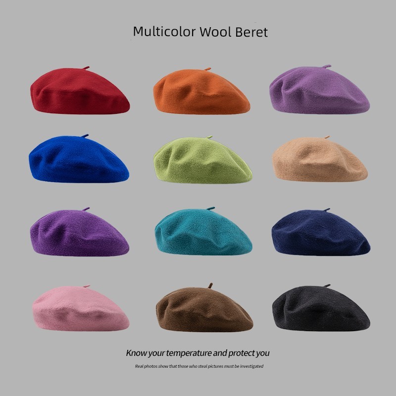 mũ rộng vành mũ nồi Mũ nồi len mùa thu đông Ishihara Satomi Retro