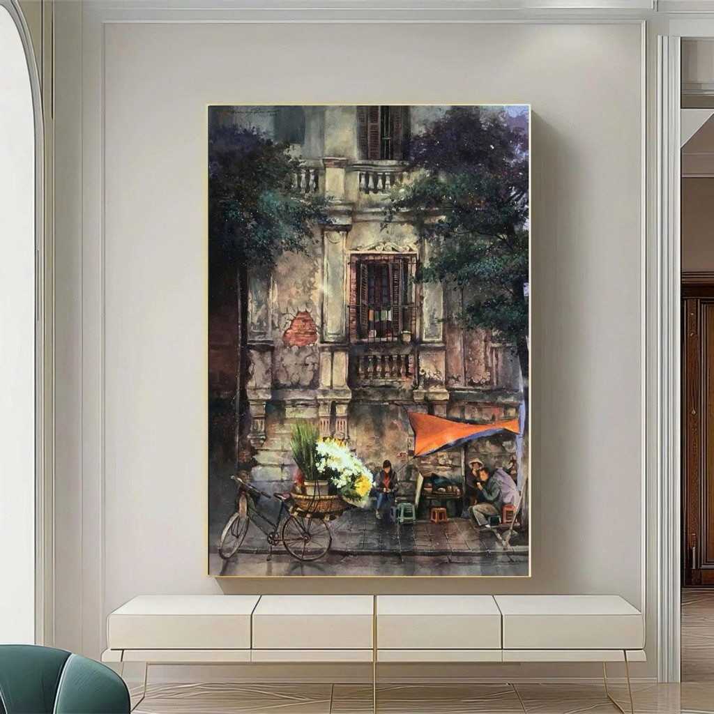 Tranh Treo Tường Phố Cổ Đời Thường DT1 – Tranh Vẽ Nghệ Thuật – Canvas/Tráng Gương – Có Khung – Tặng 