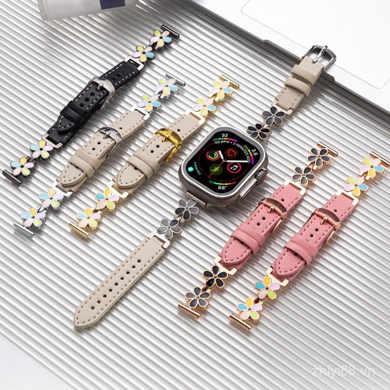 Dây đeo bằng da vòng tay kim loại mỏng Tương thích với Smart Watch Series 11 10 9 8 SE Ultra và Smar