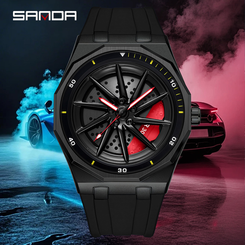 Đồng hồ nam SANDA Racing Wheel Quartz dạ quang 3ATM Chống nước chống sốc 14 màu Đồng hồ thể thao Quà