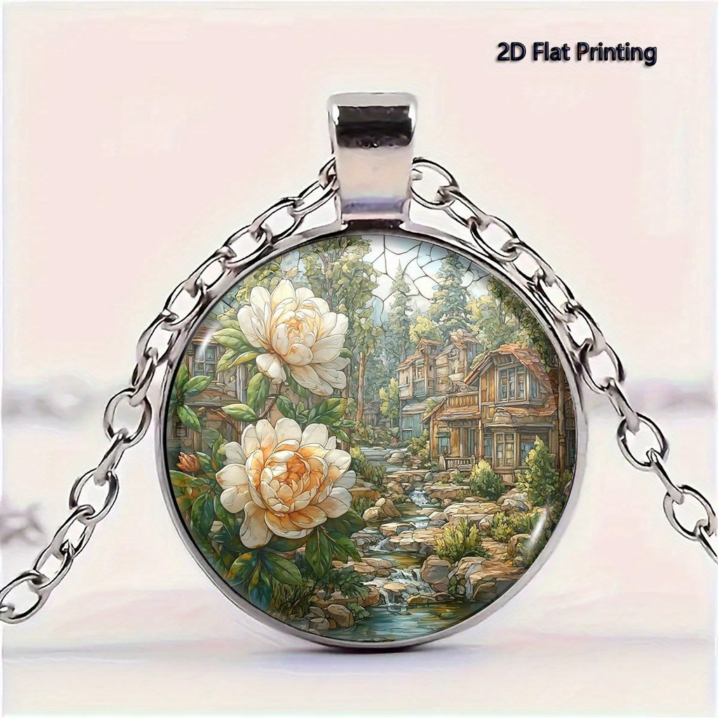 1PC 2D Flat In Hoa Mẫu Đơn River House Tree Vòng Cổ, Ngày Nhà Giáo / Ngày Lễ Tình Nhân / Gia Đình / 