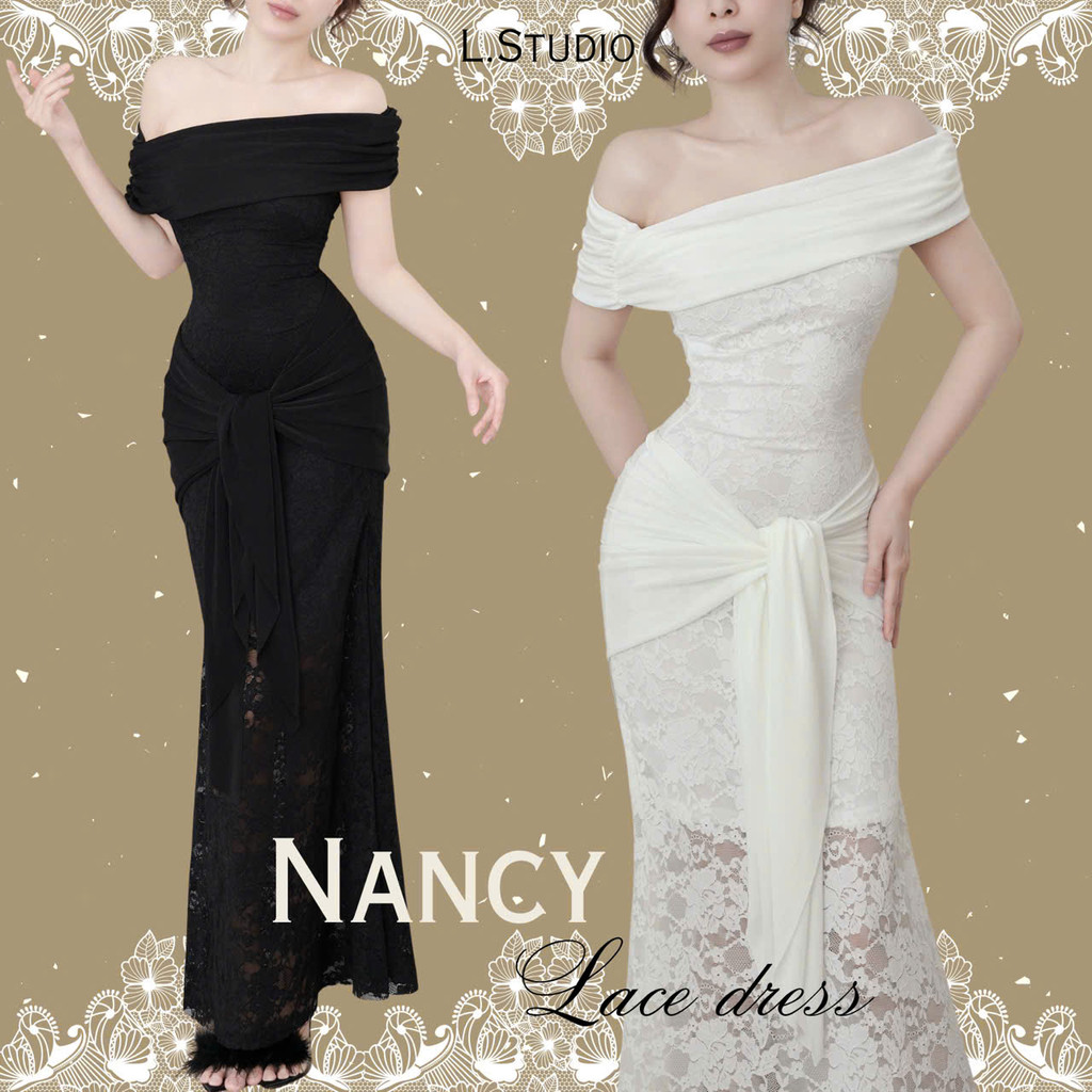 /𝙇.𝙎𝙩𝙪𝙙𝙞𝙤/ NANCY - Đầm đuôi cá dài Ren cao cấp, thiết kế trễ vai sang chảnh, layer buộc eo che bụng