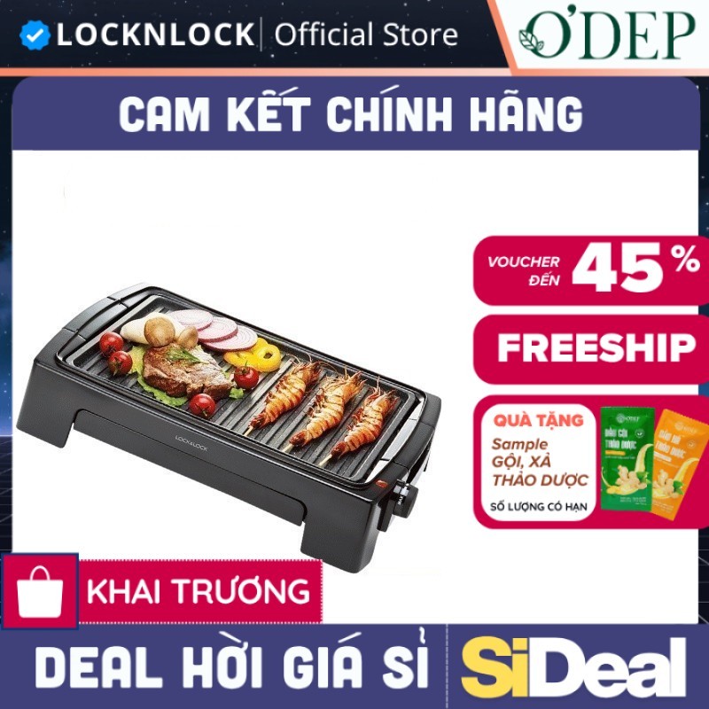 Bếp nướng điện LocknLock EJG221 1300W Chính hãng, làm nóng nhanh, có hộc đựng dầu - SIDEAL SIL