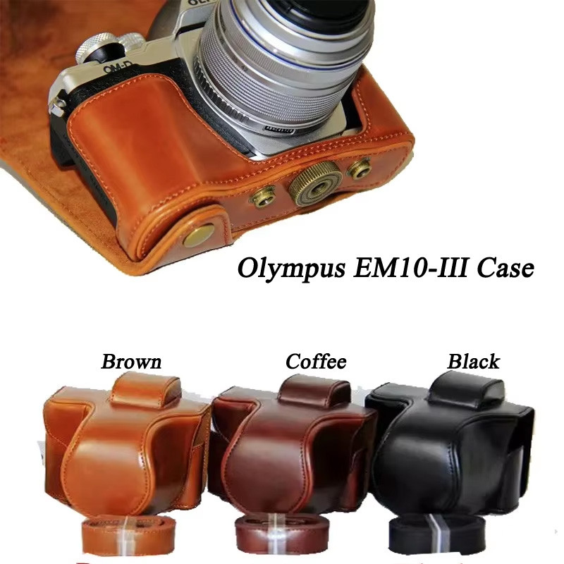 Túi đựng máy ảnh bằng da Pu mới cho Olympus EM10 III EM10 Mark III Túi đựng máy ảnh có dây đeo
